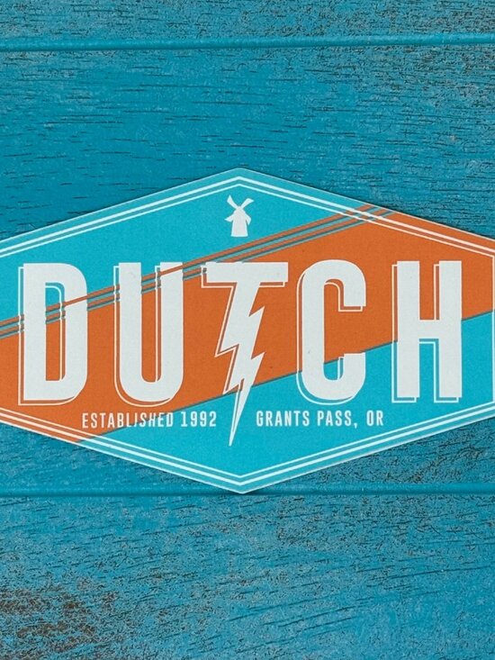 Dutch Bros. Teal Orange Lighting Grants Pass OR 1992 Windmill Sticker NEW - Picture 1 of 2